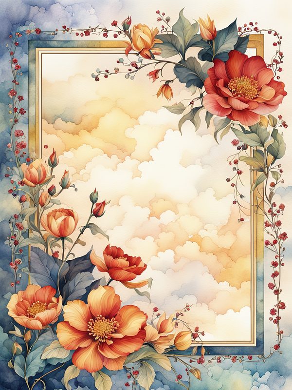 Watercolor Floral Border Digital Paper: Red & Orange Botanical Frames (10 JPGs) — image 8
