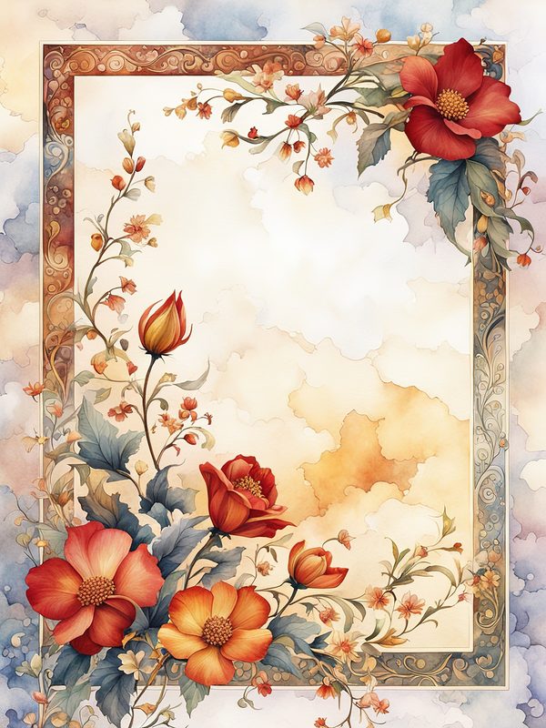 Watercolor Floral Border Digital Paper: Red & Orange Botanical Frames (10 JPGs) — image 10