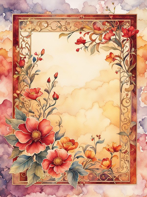 Watercolor Floral Border Digital Paper: Red & Orange Botanical Frames (10 JPGs) — image 11