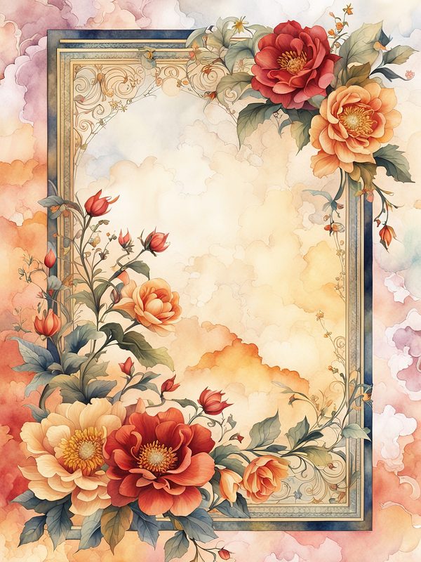 Watercolor Floral Border Digital Paper: Red & Orange Botanical Frames (10 JPGs) — image 12