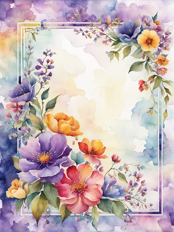 Watercolor Floral Border: Botanical Page Frame (10 JPGs Digital Print) — image 1