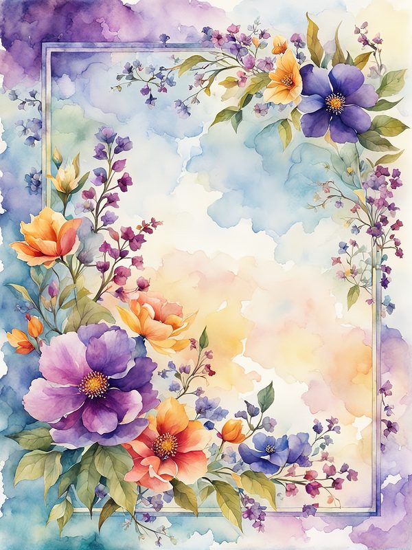 Watercolor Floral Border: Botanical Page Frame (10 JPGs Digital Print) — image 2