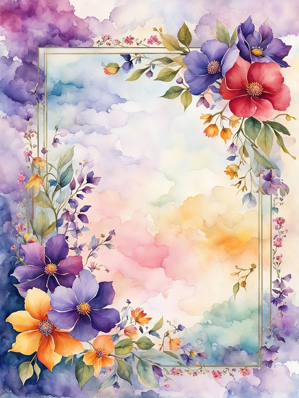 Watercolor Floral Border: Botanical Page Frame (10 JPGs Digital Print) — image 3