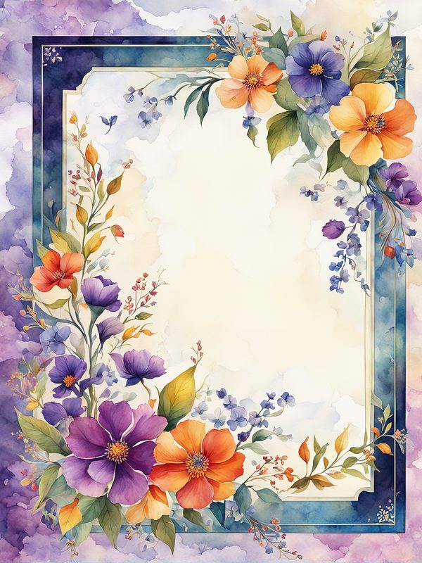 Watercolor Floral Border: Botanical Page Frame (10 JPGs Digital Print) — image 4