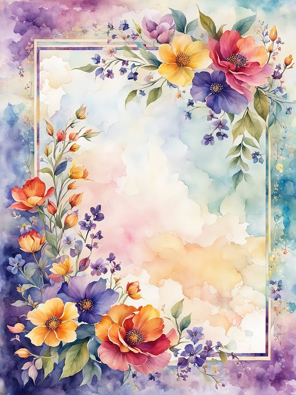 Watercolor Floral Border: Botanical Page Frame (10 JPGs Digital Print) — image 5