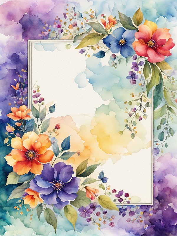 Watercolor Floral Border: Botanical Page Frame (10 JPGs Digital Print) — image 6
