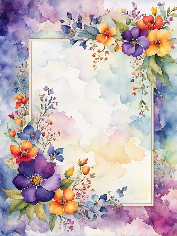 Watercolor Floral Border: Botanical Page Frame (10 JPGs Digital Print) — image 7