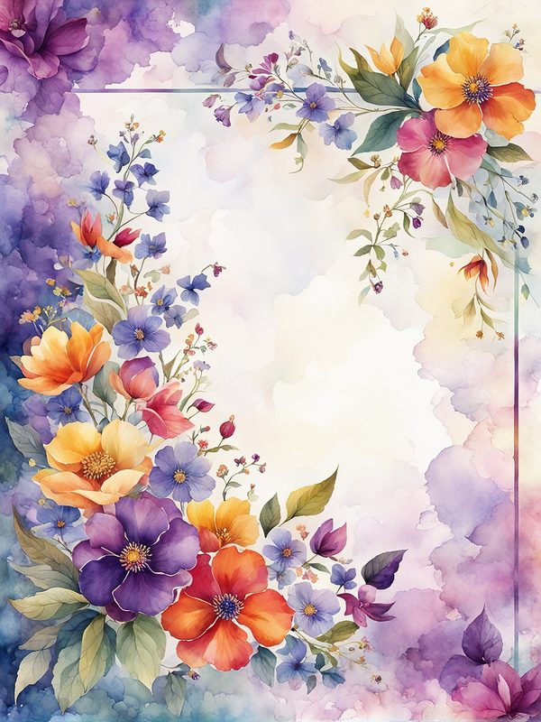 Watercolor Floral Border: Botanical Page Frame (10 JPGs Digital Print) — image 8