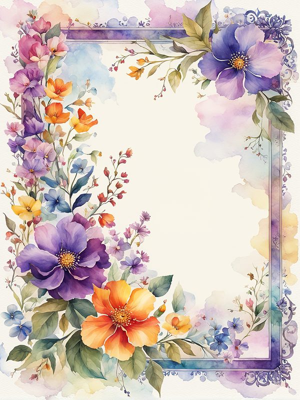 Watercolor Floral Border: Botanical Page Frame (10 JPGs Digital Print) — image 9