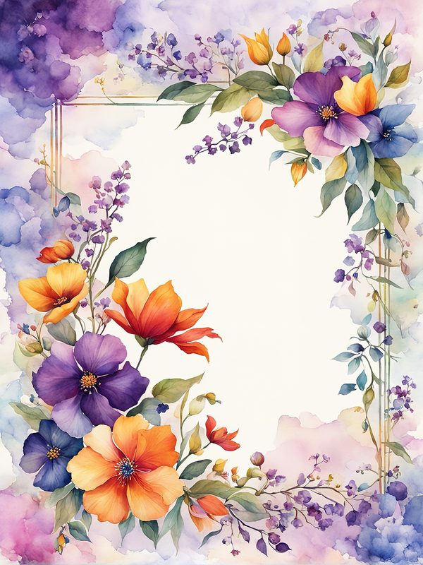 Watercolor Floral Border: Botanical Page Frame (10 JPGs Digital Print) — image 10