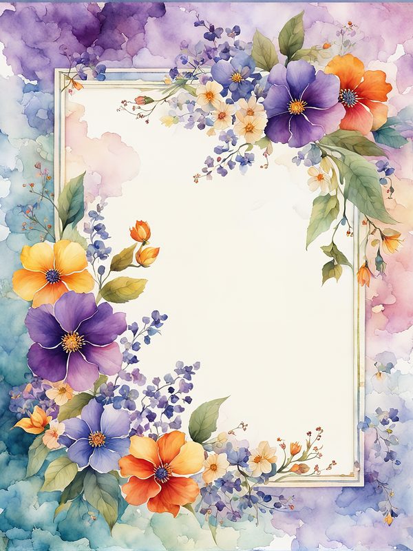 Watercolor Floral Border: Botanical Page Frame (10 JPGs Digital Print) — image 11