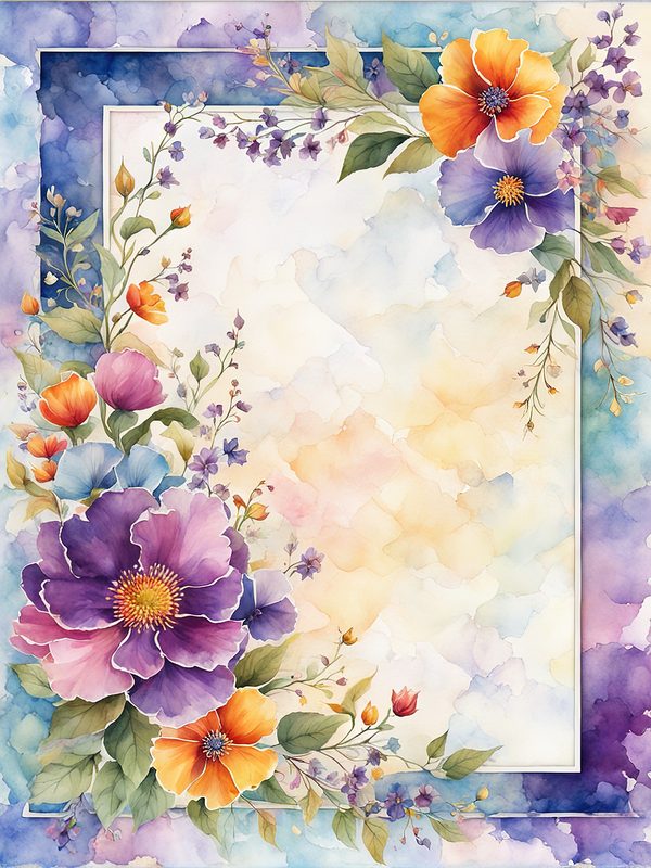Watercolor Floral Border: Botanical Page Frame (10 JPGs Digital Print) — image 12