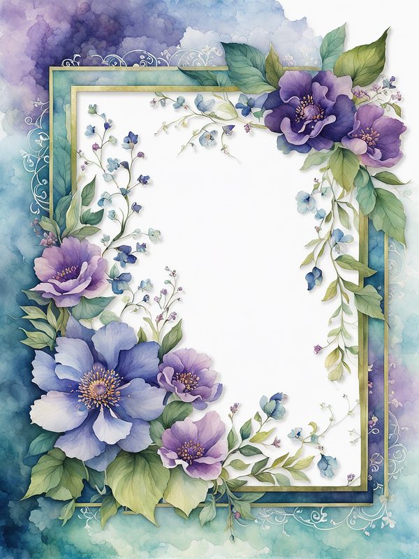 Watercolor Purple Floral Frame Paper Pack: Teal Accents (10 JPGs) — image 2