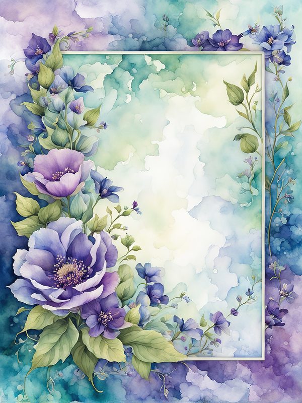 Watercolor Purple Floral Frame Paper Pack: Teal Accents (10 JPGs) — image 3