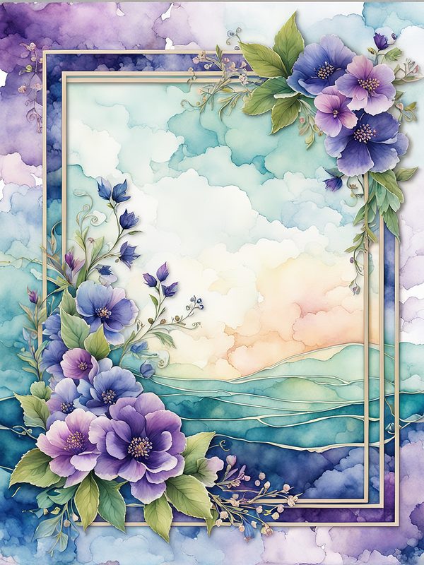 Watercolor Purple Floral Frame Paper Pack: Teal Accents (10 JPGs) — image 4