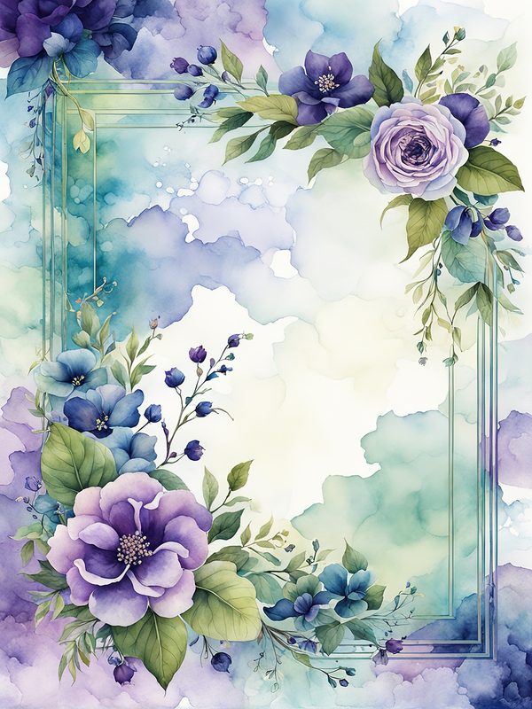 Watercolor Purple Floral Frame Paper Pack: Teal Accents (10 JPGs) — image 5