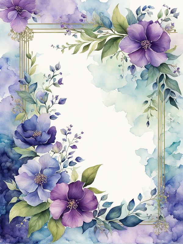 Watercolor Purple Floral Frame Paper Pack: Teal Accents (10 JPGs) — image 6
