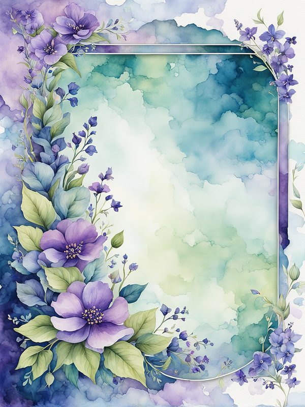 Watercolor Purple Floral Frame Paper Pack: Teal Accents (10 JPGs) — image 7