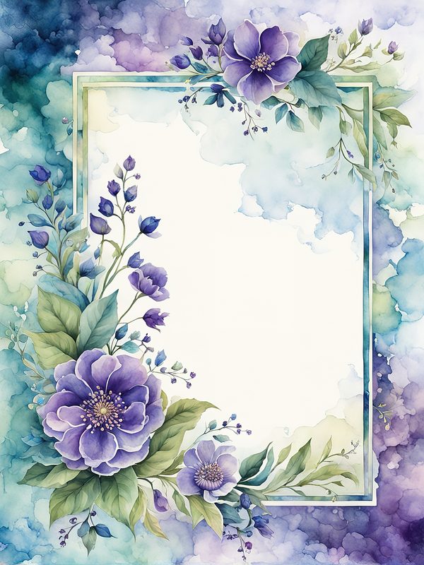 Watercolor Purple Floral Frame Paper Pack: Teal Accents (10 JPGs) — image 8