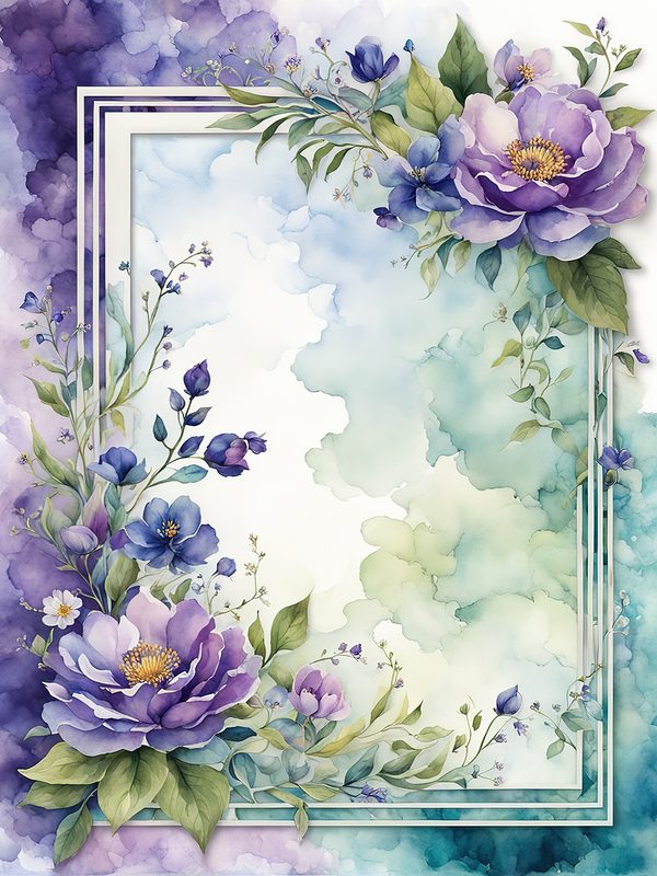 Watercolor Purple Floral Frame Paper Pack: Teal Accents (10 JPGs) — image 9