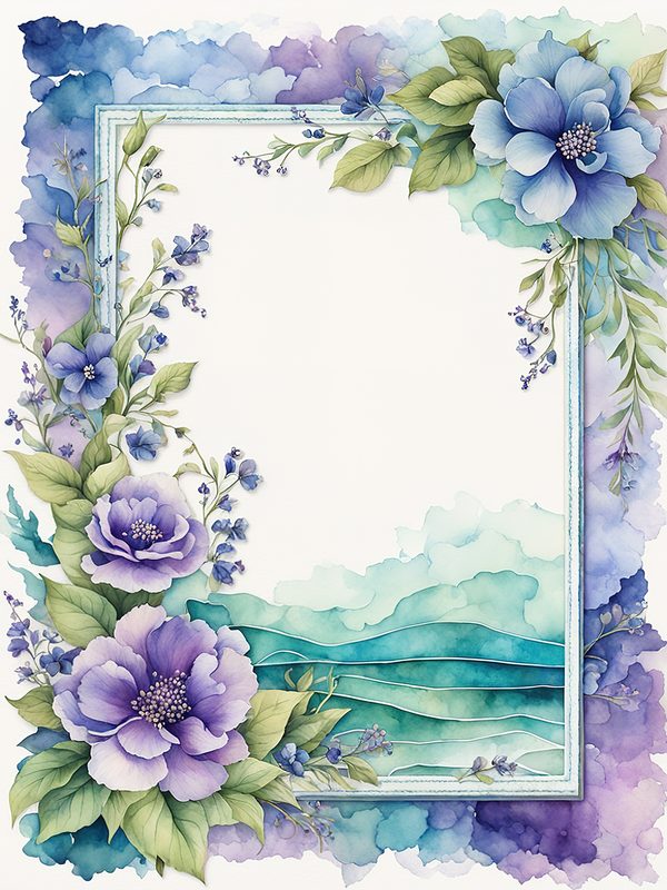 Watercolor Purple Floral Frame Paper Pack: Teal Accents (10 JPGs) — image 10