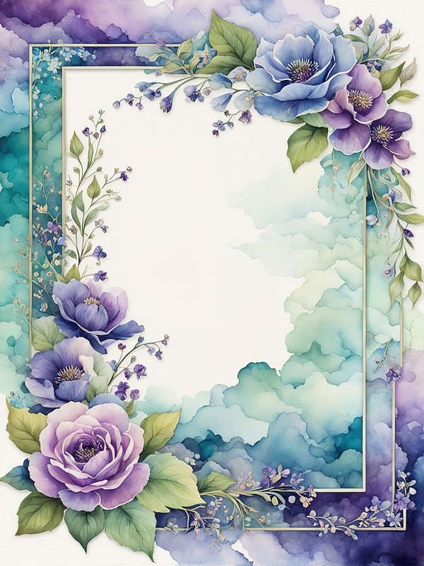Watercolor Purple Floral Frame Paper Pack: Teal Accents (10 JPGs) — image 11
