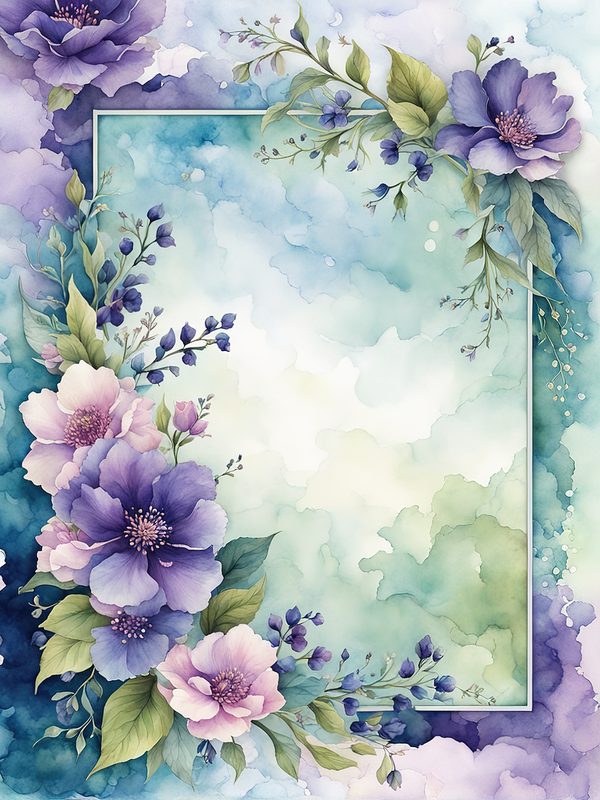 Watercolor Purple Floral Frame Paper Pack: Teal Accents (10 JPGs) — image 12