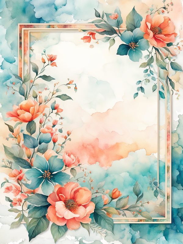 Watercolor Orange Floral Digital Paper Pack: Botanical Borders (10 JPGs) — image 1