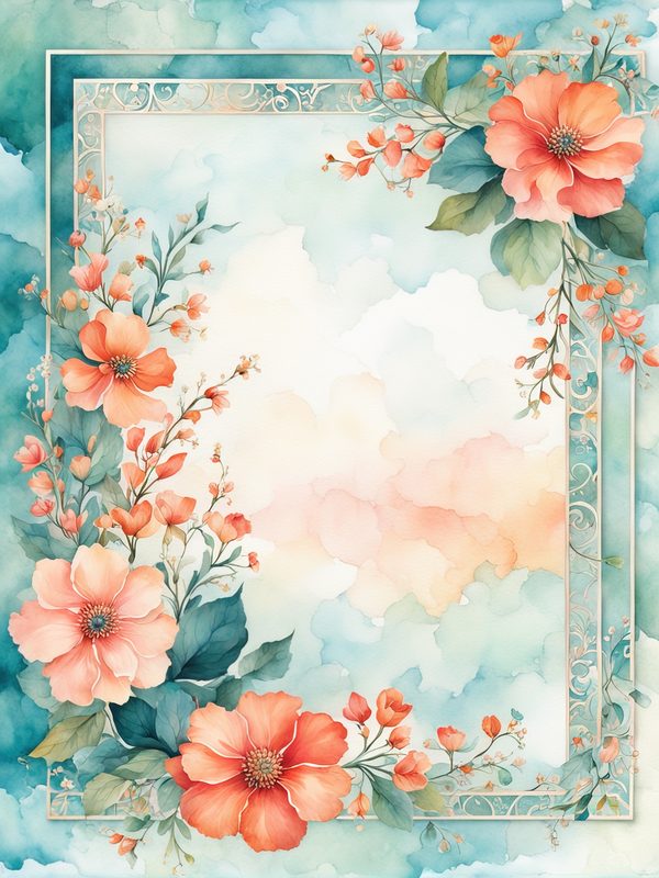 Watercolor Orange Floral Digital Paper Pack: Botanical Borders (10 JPGs) — image 2
