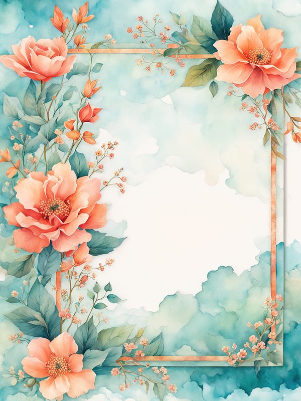 Watercolor Orange Floral Digital Paper Pack: Botanical Borders (10 JPGs) — image 3