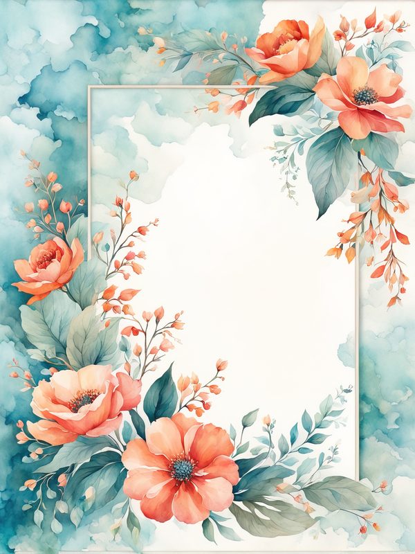 Watercolor Orange Floral Digital Paper Pack: Botanical Borders (10 JPGs) — image 6