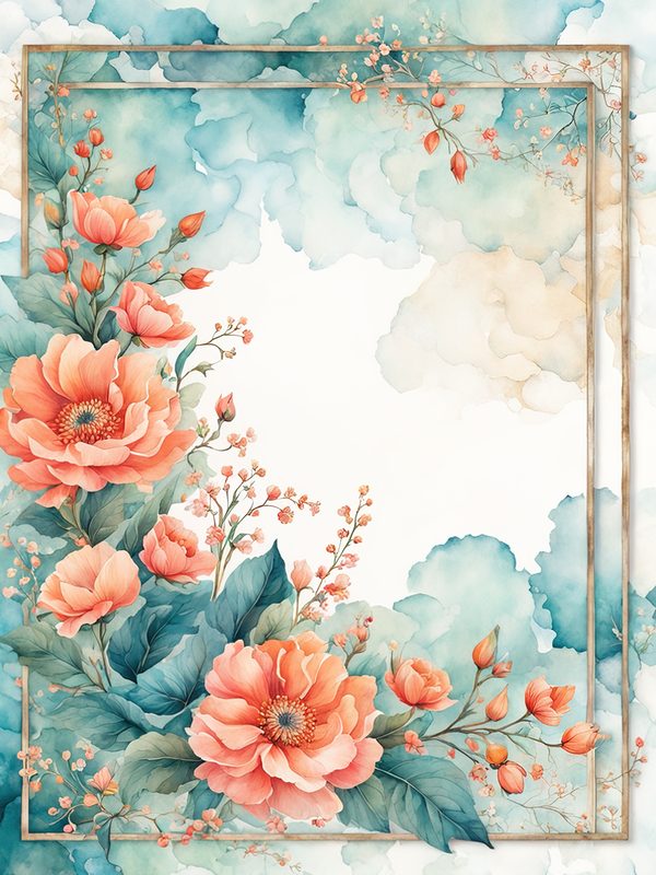 Watercolor Orange Floral Digital Paper Pack: Botanical Borders (10 JPGs) — image 12