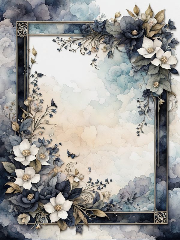Floral Watercolor Frame Digital Paper Pack: Beige & Black Botanical Borders (Digital Download) — image 2