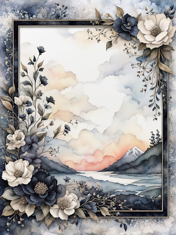 Floral Watercolor Frame Digital Paper Pack: Beige & Black Botanical Borders (Digital Download) — image 3