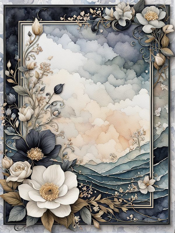 Floral Watercolor Frame Digital Paper Pack: Beige & Black Botanical Borders (Digital Download) — image 4