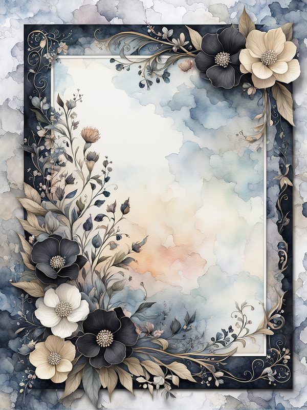 Floral Watercolor Frame Digital Paper Pack: Beige & Black Botanical Borders (Digital Download) — image 6