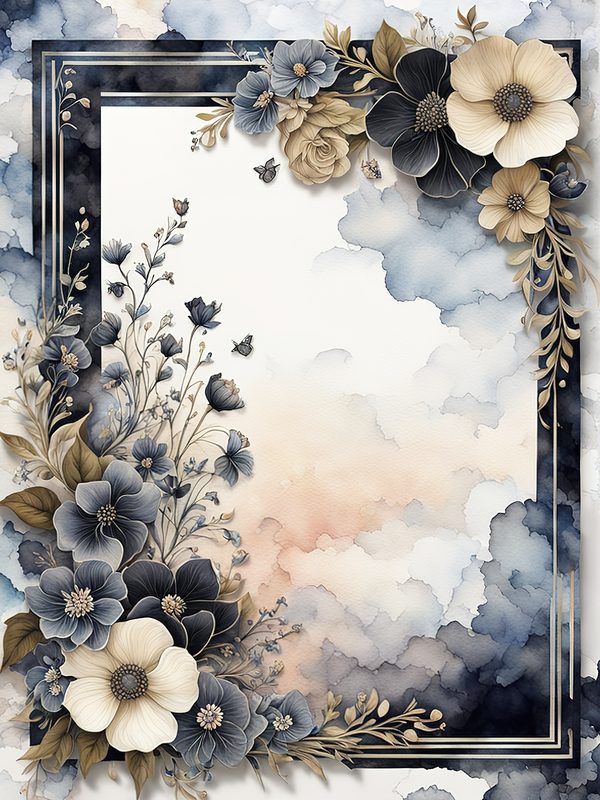 Floral Watercolor Frame Digital Paper Pack: Beige & Black Botanical Borders (Digital Download) — image 8