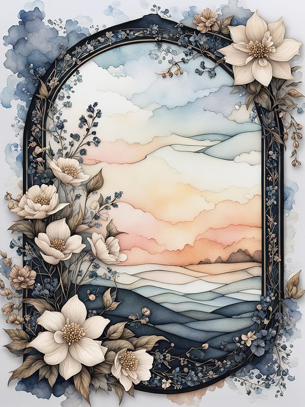Floral Watercolor Frame Digital Paper Pack: Beige & Black Botanical Borders (Digital Download) — image 10