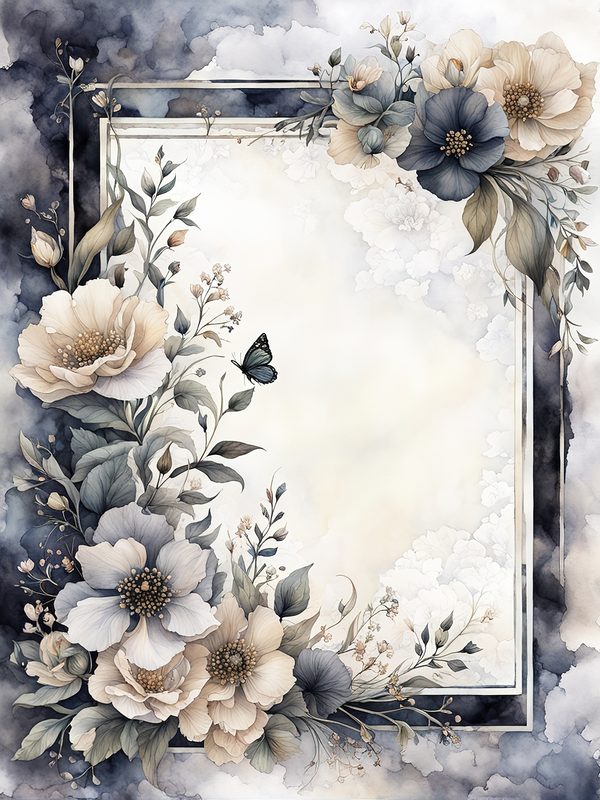 Floral Watercolor Frame Digital Paper Pack: Beige & Black Botanical Borders (Digital Download) — image 12