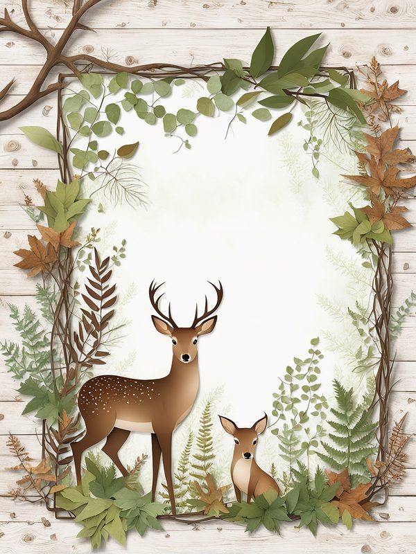 Watercolor Deer Digital Paper Set: Botanical Frames (Commercial Use, 10 JPGs) — image 1