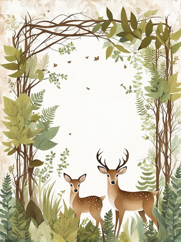 Watercolor Deer Digital Paper Set: Botanical Frames (Commercial Use, 10 JPGs) — image 2