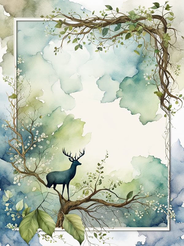 Watercolor Deer Digital Paper Set: Botanical Frames (Commercial Use, 10 JPGs) — image 4