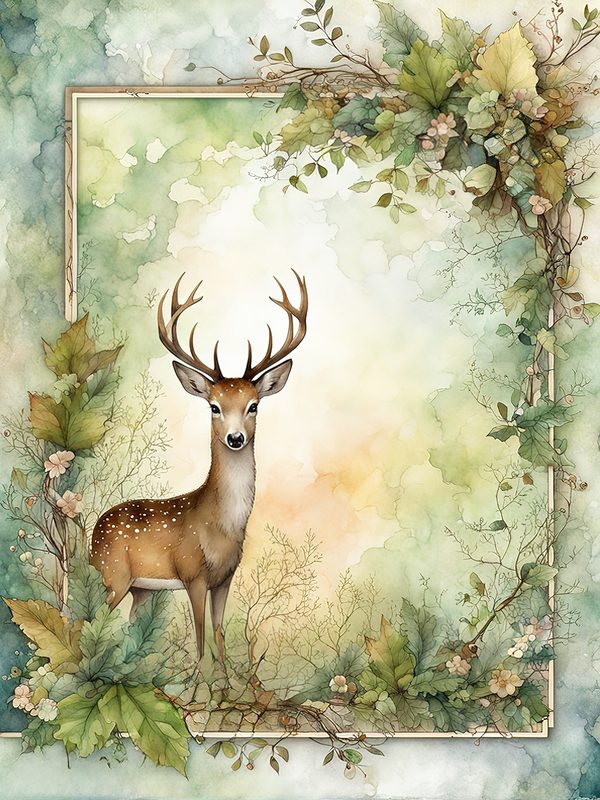 Watercolor Deer Digital Paper Set: Botanical Frames (Commercial Use, 10 JPGs) — image 5