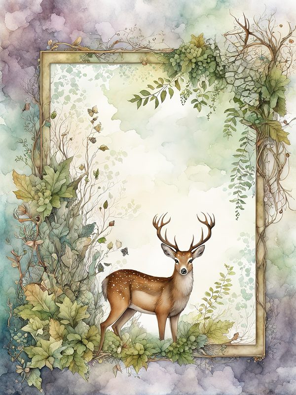 Watercolor Deer Digital Paper Set: Botanical Frames (Commercial Use, 10 JPGs) — image 6