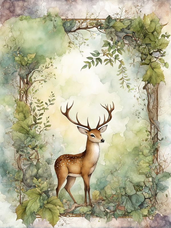 Watercolor Deer Digital Paper Set: Botanical Frames (Commercial Use, 10 JPGs) — image 7