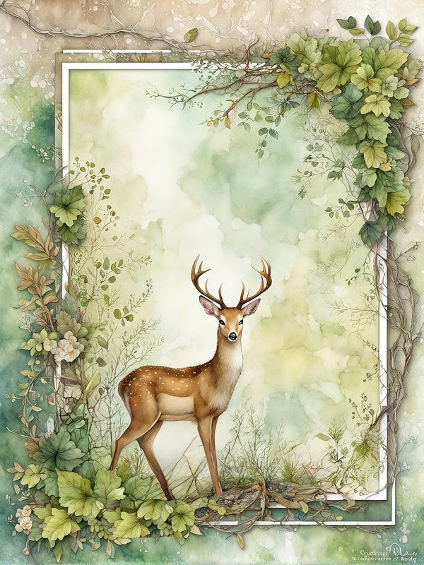 Watercolor Deer Digital Paper Set: Botanical Frames (Commercial Use, 10 JPGs) — image 8