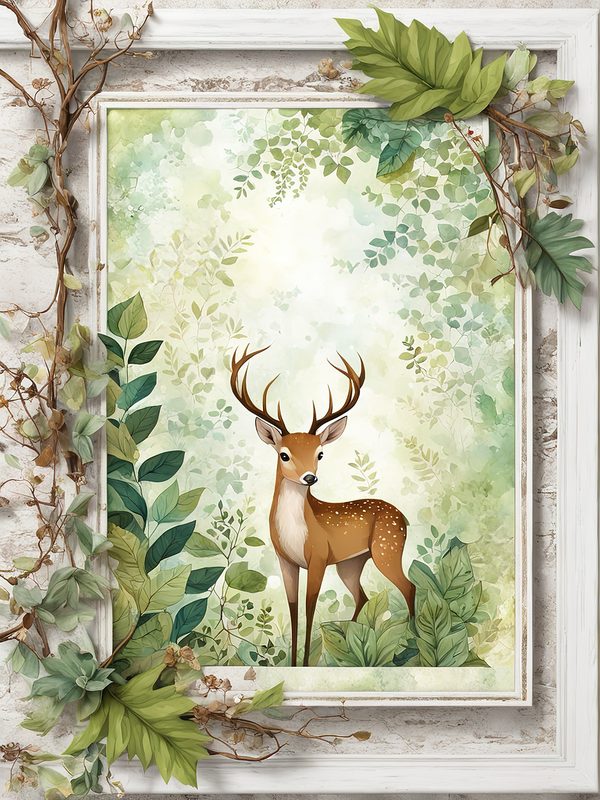 Watercolor Deer Digital Paper Set: Botanical Frames (Commercial Use, 10 JPGs) — image 9