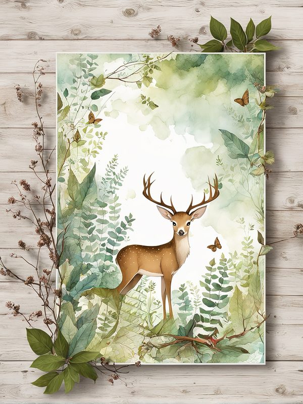 Watercolor Deer Digital Paper Set: Botanical Frames (Commercial Use, 10 JPGs) — image 10