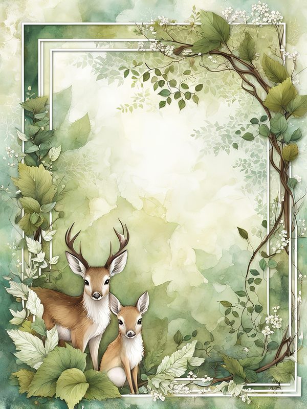 Watercolor Deer Digital Paper Set: Botanical Frames (Commercial Use, 10 JPGs) — image 11