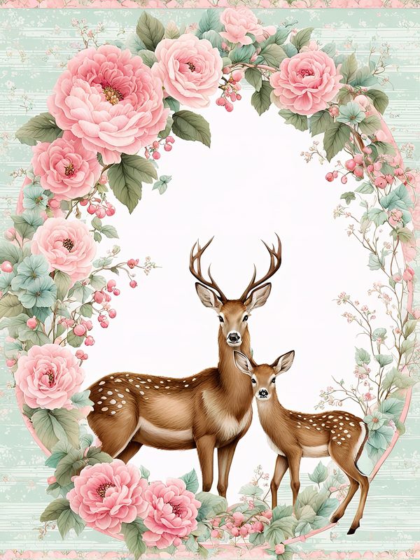 Watercolor Woodland Digital Paper Set: Shabby Chic Floral Deer (10 JPGs) — image 1